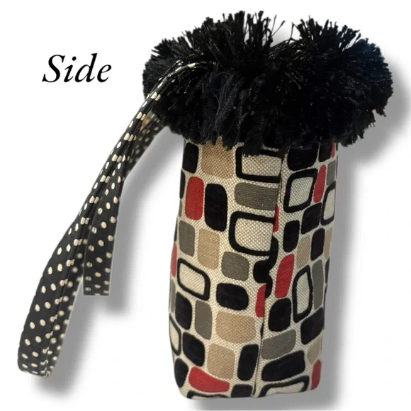 Bagolitas by Janice Black and Red Geometric Tote Bag with Furry Trim - Picture 3 of 6